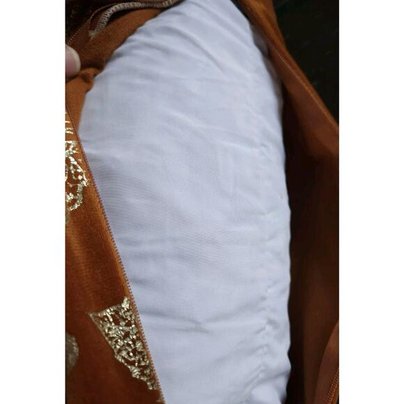 Autumn Leaf Accent Pillow Orange Rust Velvet Gold Leaves Fall 18” Down Filled - Picture 7 of 7